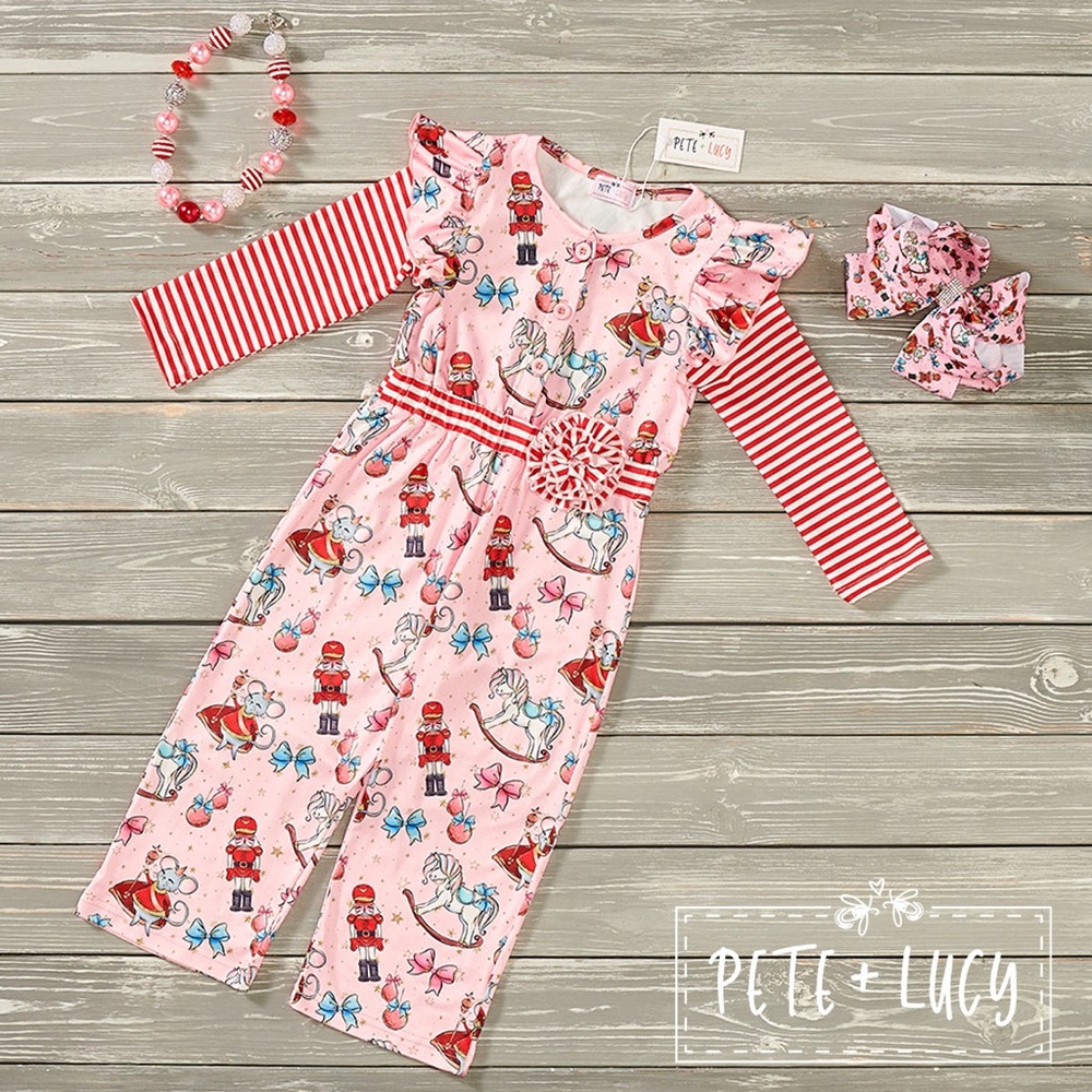 Pete & Lucy Sweet Nutcracker Girl Romper Long-Sleeve 6/6x